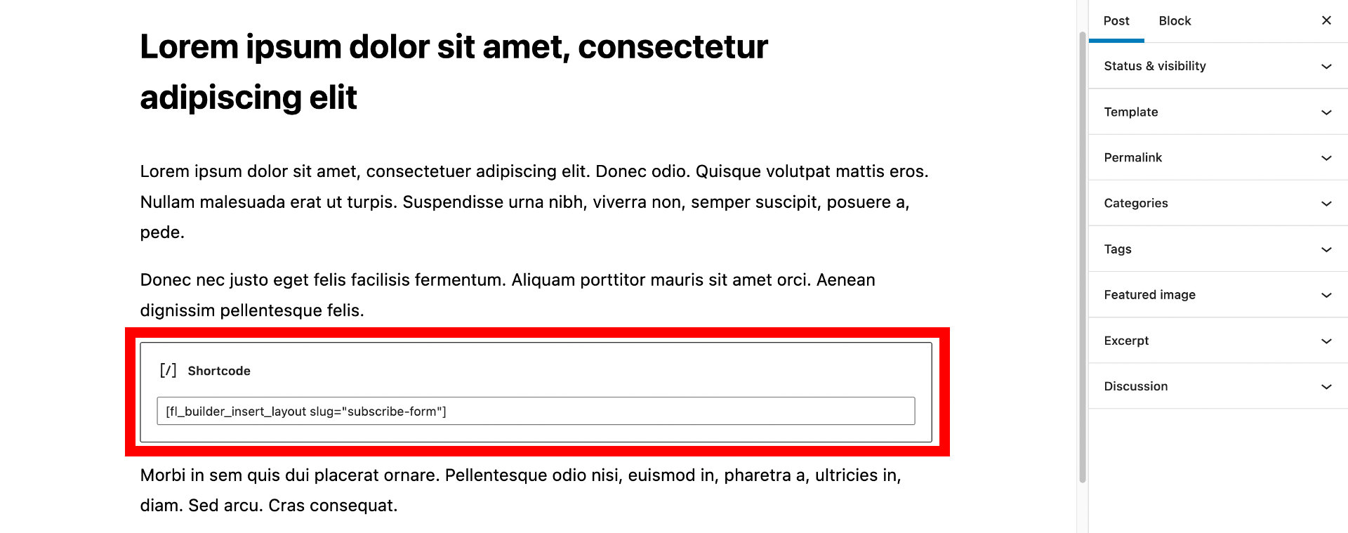 Insert shortcode using shortcode block