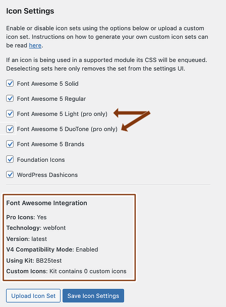 Font Awesome plugin information and Lime Editor icon settings